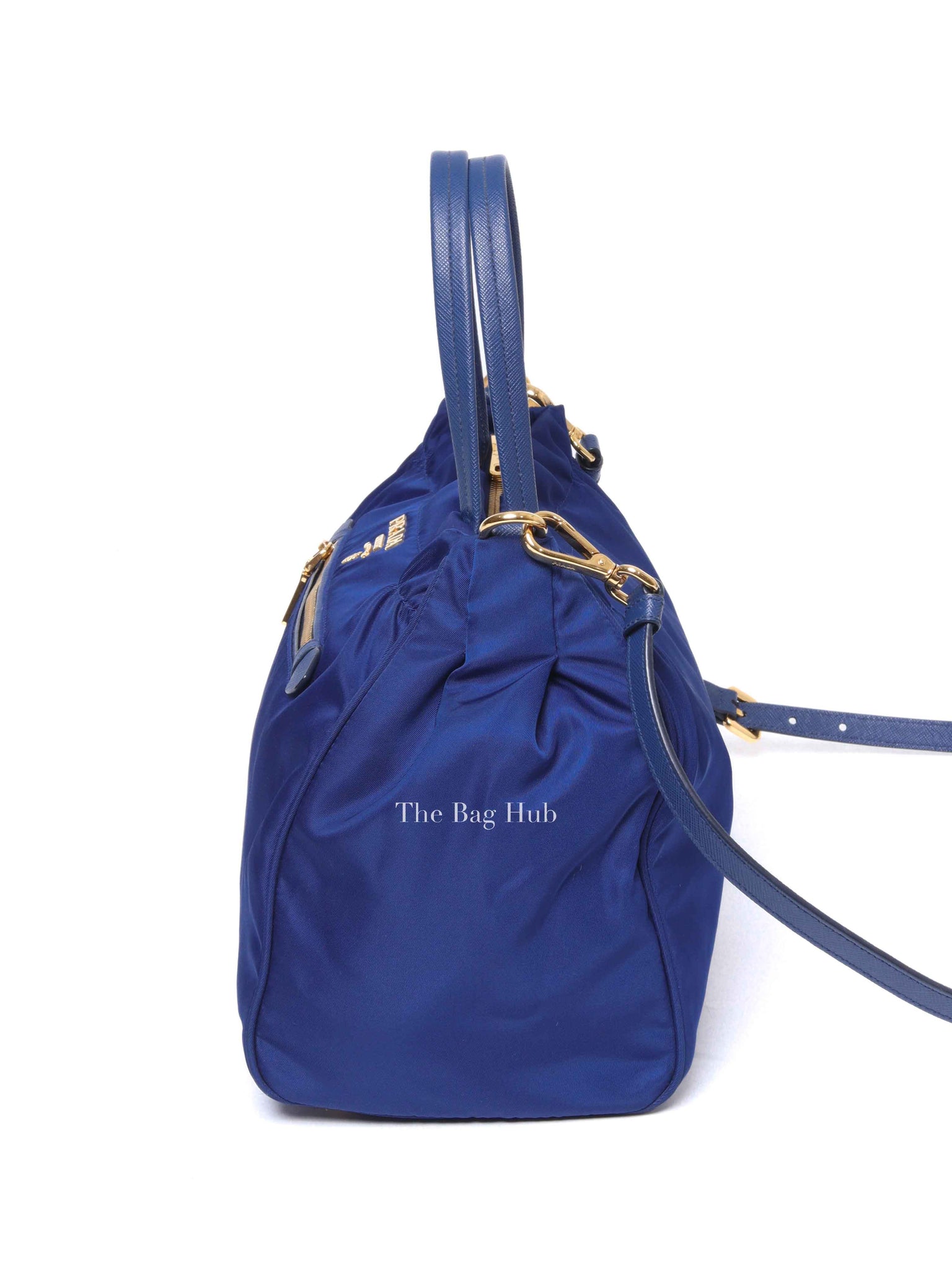 Prada Bluette Tessuto/Saffiano Triangle Plate Handbag 1BA843
