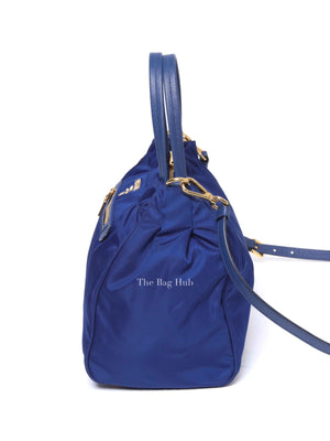 Prada Bluette Tessuto/Saffiano Triangle Plate Handbag 1BA843