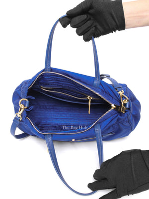 Prada Bluette Tessuto/Saffiano Triangle Plate Handbag 1BA843