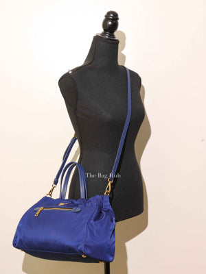 Prada Bluette Tessuto/Saffiano Triangle Plate Handbag 1BA843