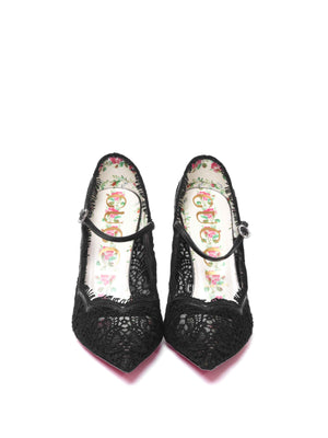 Gucci Black Lace Virginia Mary Jane Pumps Size 38.5