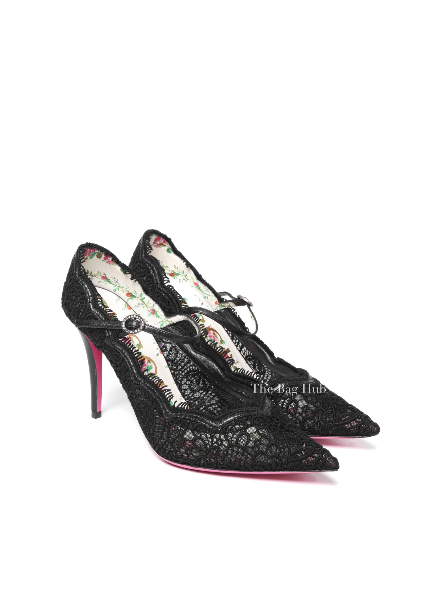 Gucci Black Lace Virginia Mary Jane Pumps Size 38.5