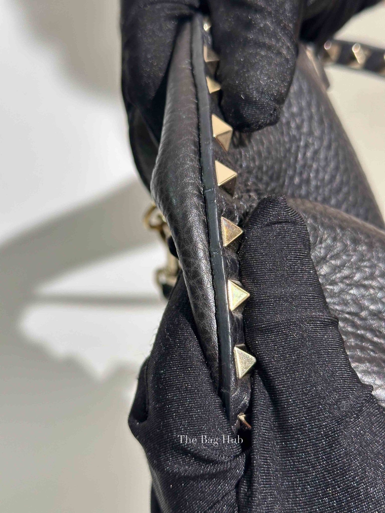 Valentino Black Leather Rockstud Trapeze Small Tote Bag