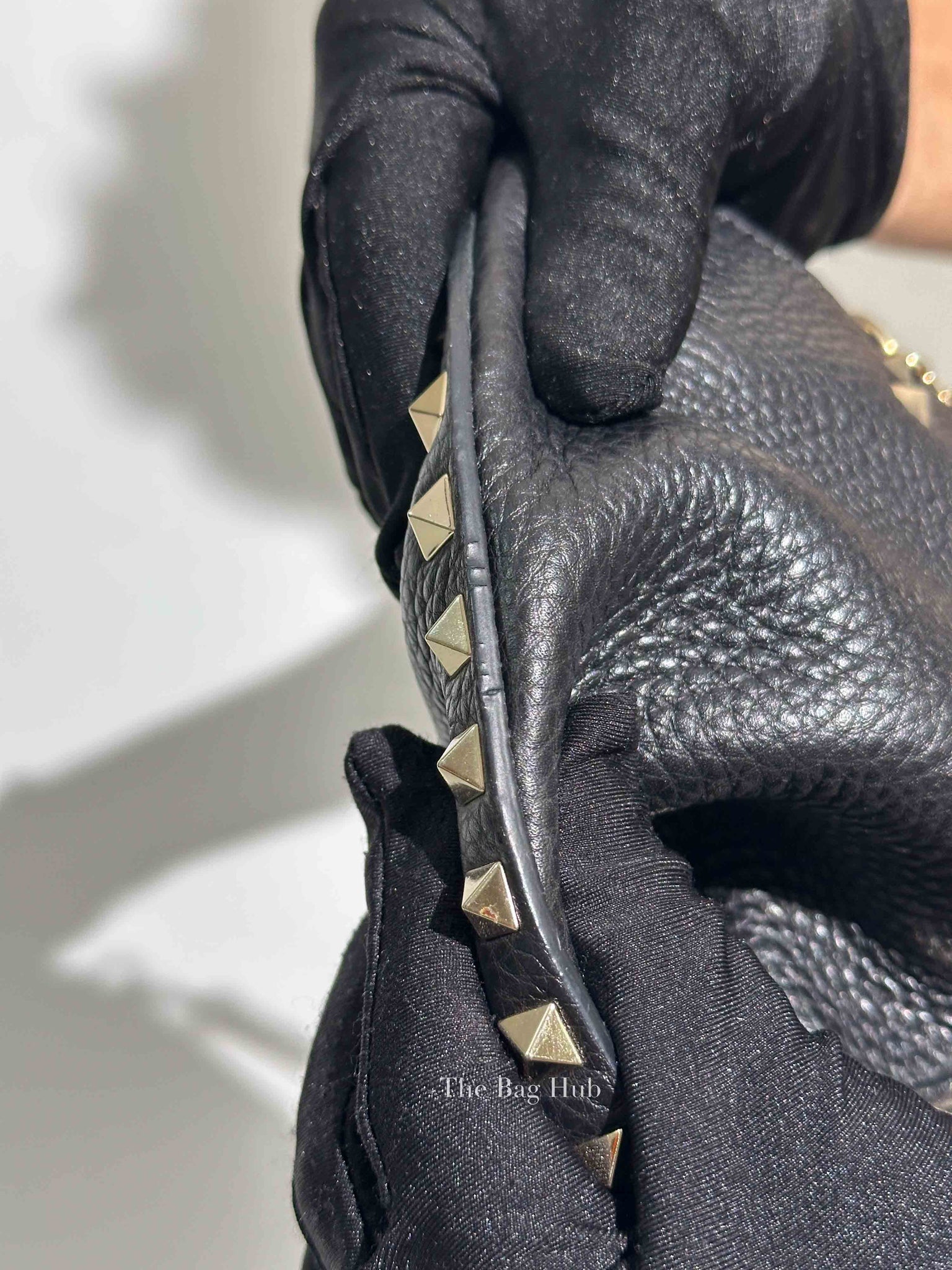 Valentino Black Leather Rockstud Trapeze Small Tote Bag