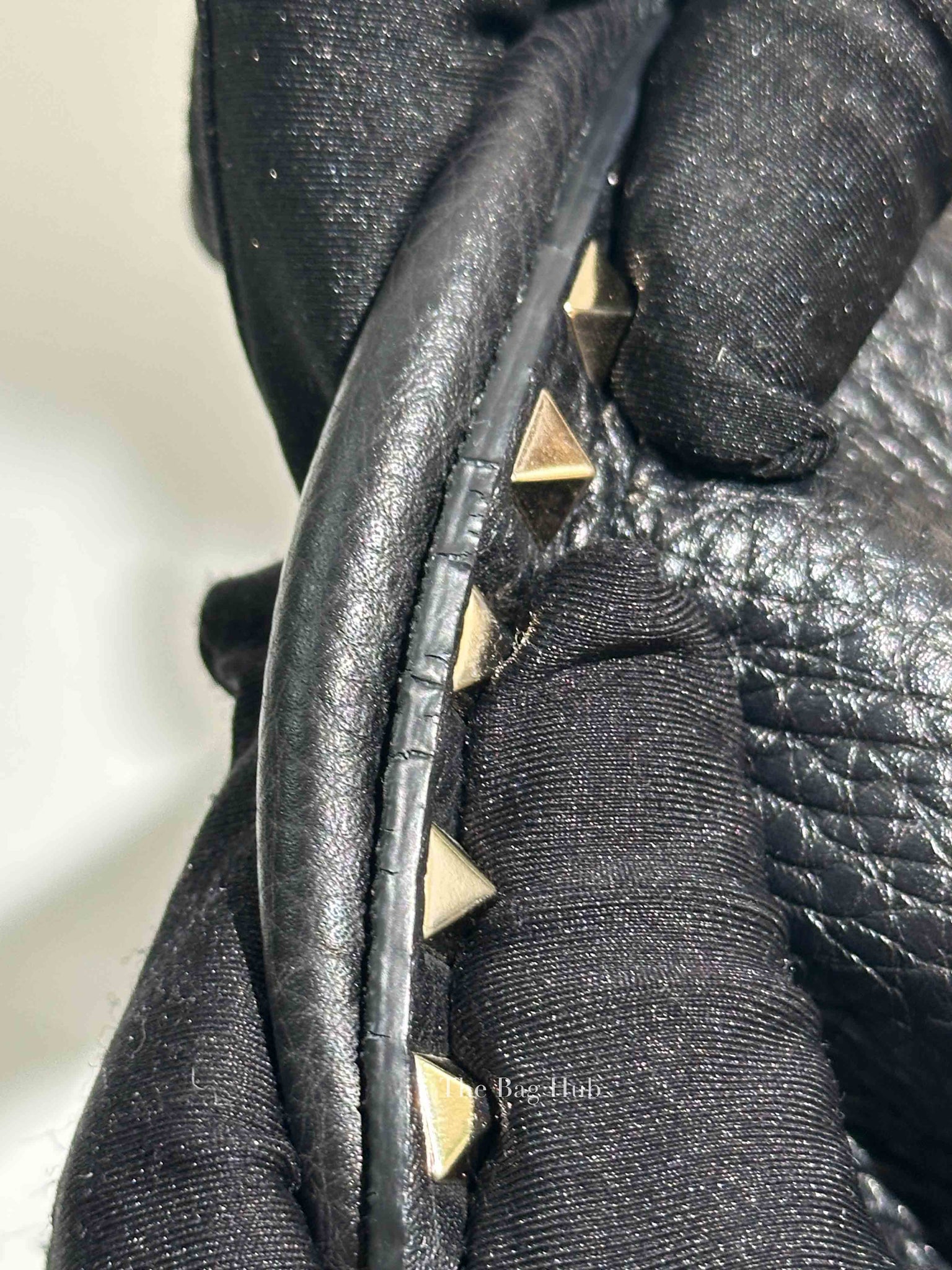 Valentino Black Leather Rockstud Trapeze Small Tote Bag