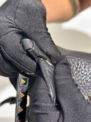 Valentino Black Leather Rockstud Trapeze Small Tote Bag