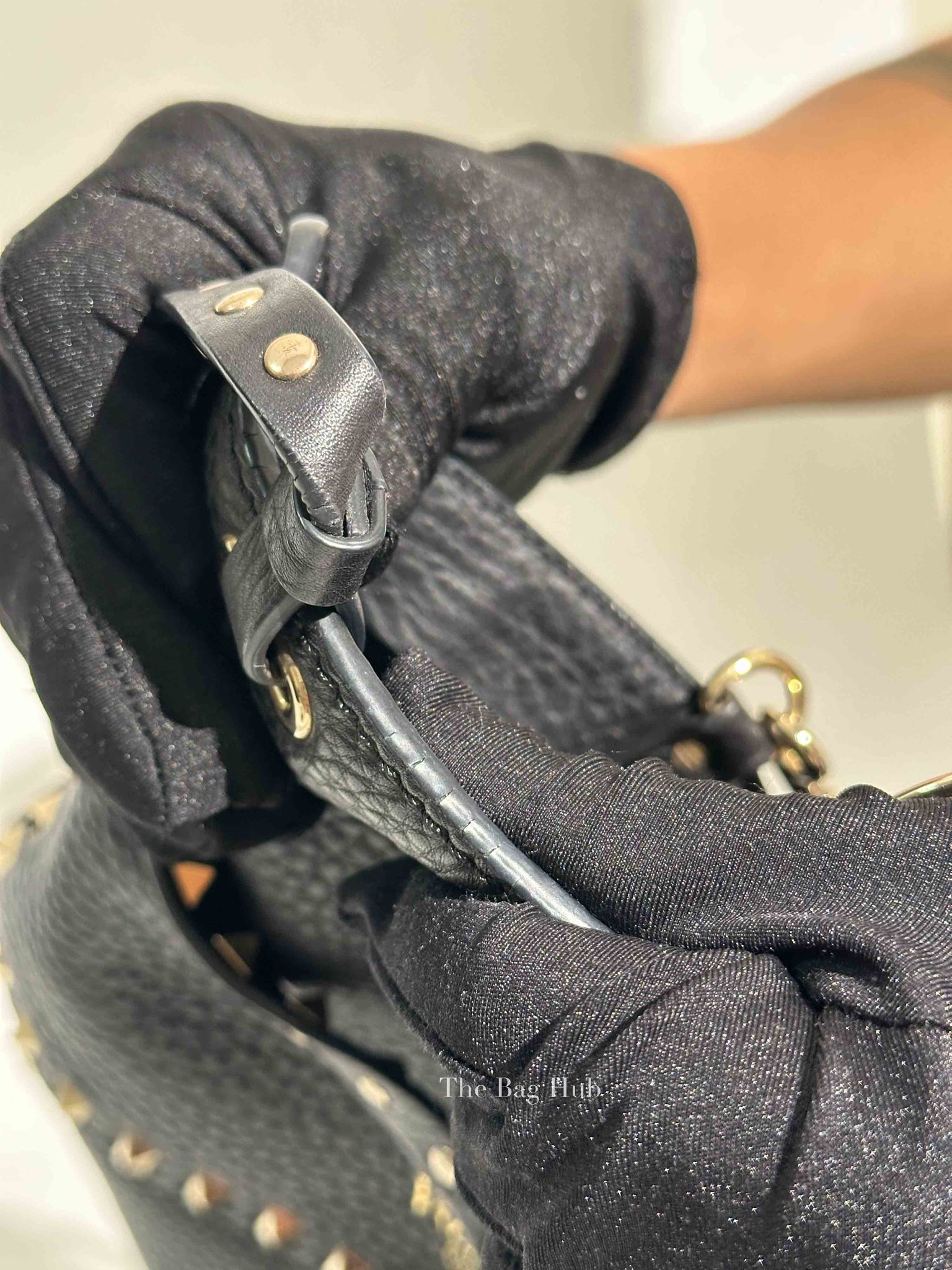 Valentino Black Leather Rockstud Trapeze Small Tote Bag