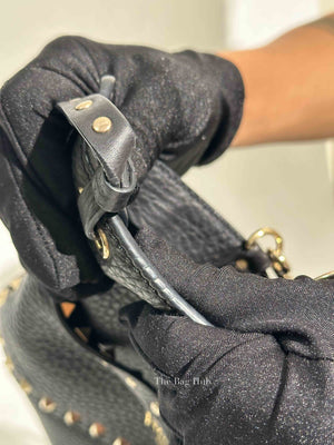 Valentino Black Leather Rockstud Trapeze Small Tote Bag