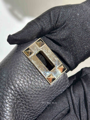 Valentino Black Leather Rockstud Trapeze Small Tote Bag