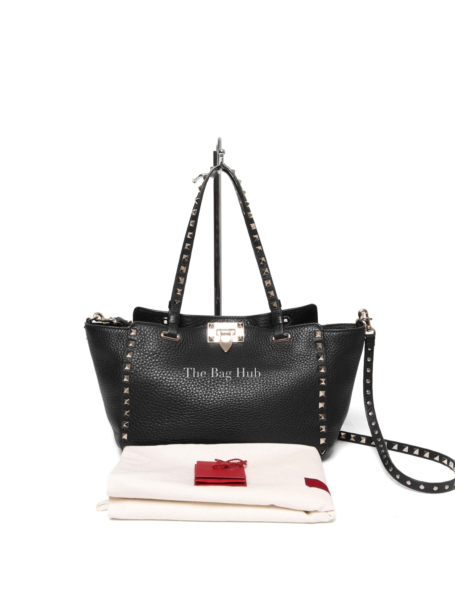 Valentino Black Leather Rockstud Trapeze Small Tote Bag