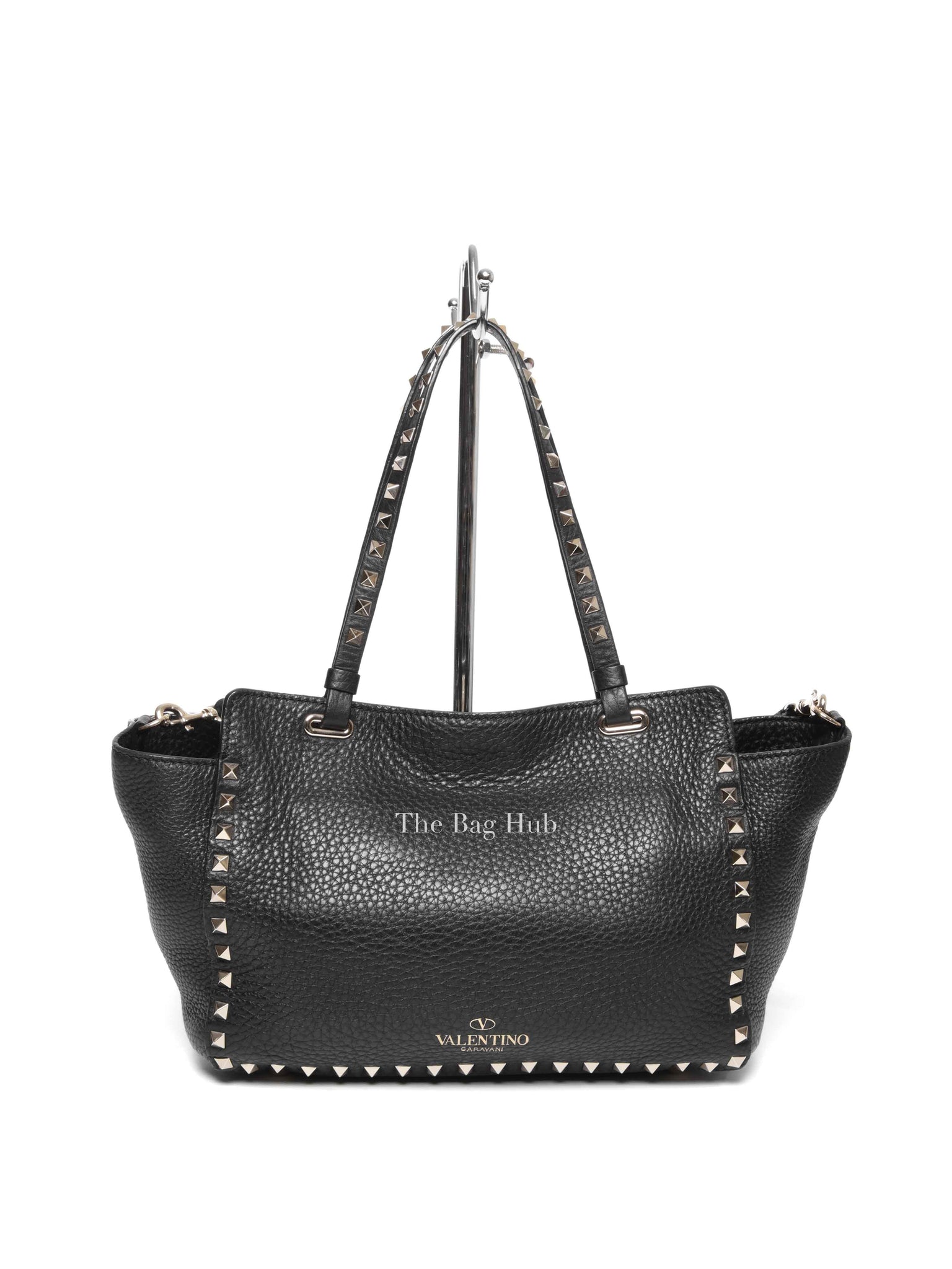 Valentino Black Leather Rockstud Trapeze Small Tote Bag