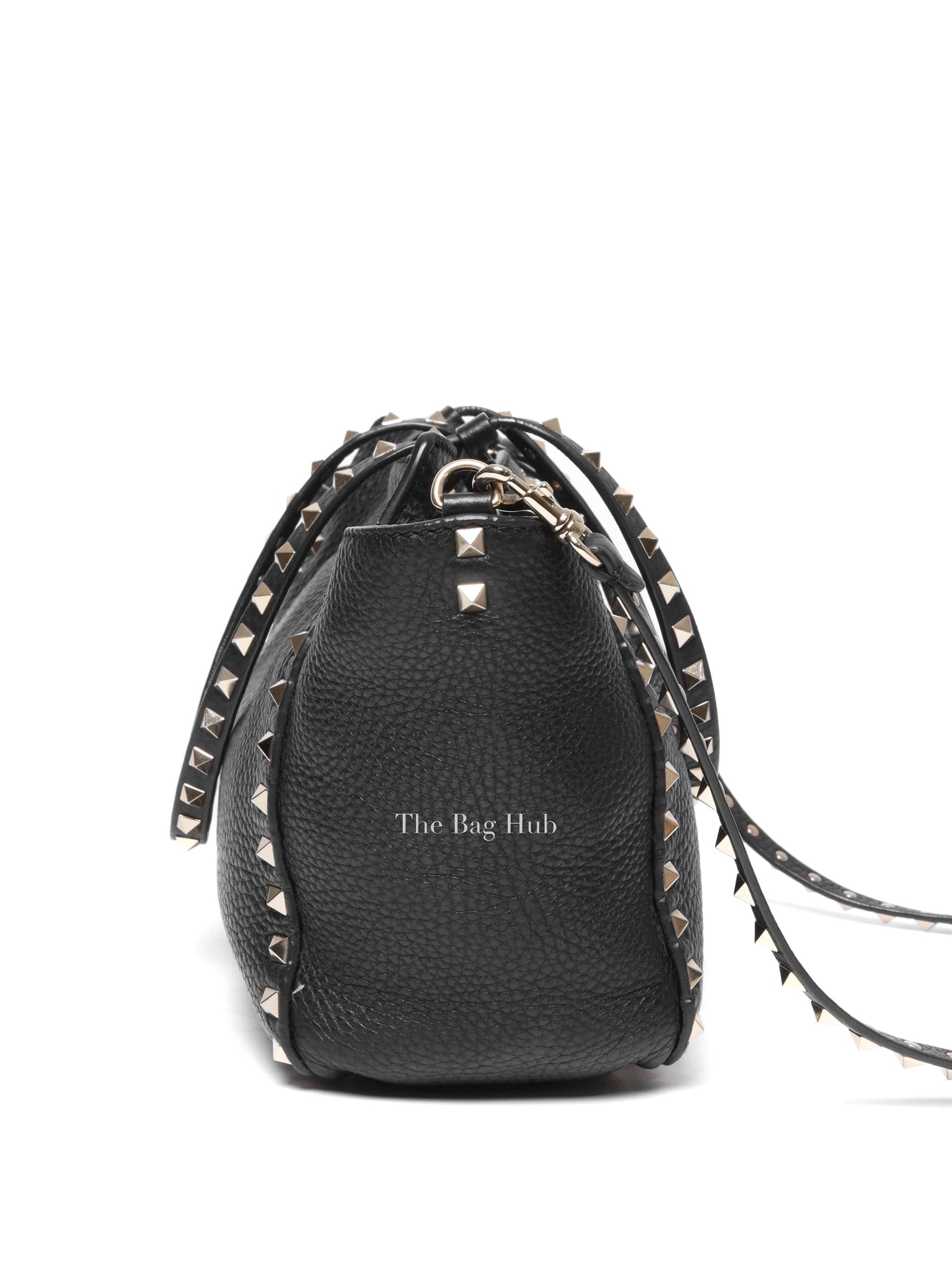 Valentino Black Leather Rockstud Trapeze Small Tote Bag