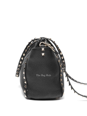 Valentino Black Leather Rockstud Trapeze Small Tote Bag