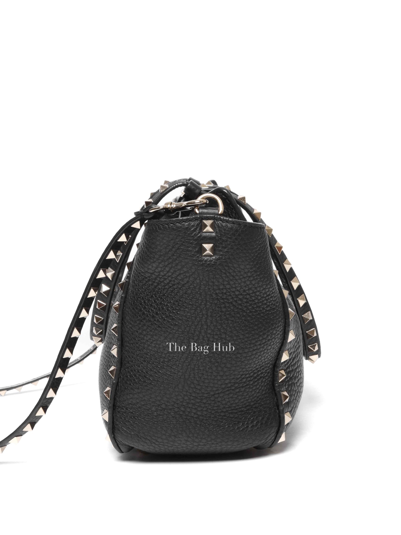 Valentino Black Leather Rockstud Trapeze Small Tote Bag