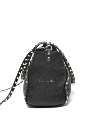 Valentino Black Leather Rockstud Trapeze Small Tote Bag
