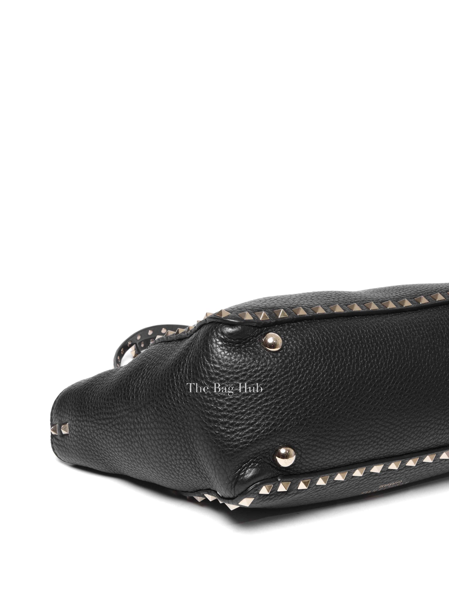Valentino Black Leather Rockstud Trapeze Small Tote Bag