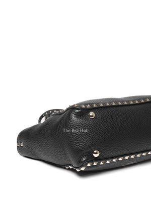 Valentino Black Leather Rockstud Trapeze Small Tote Bag