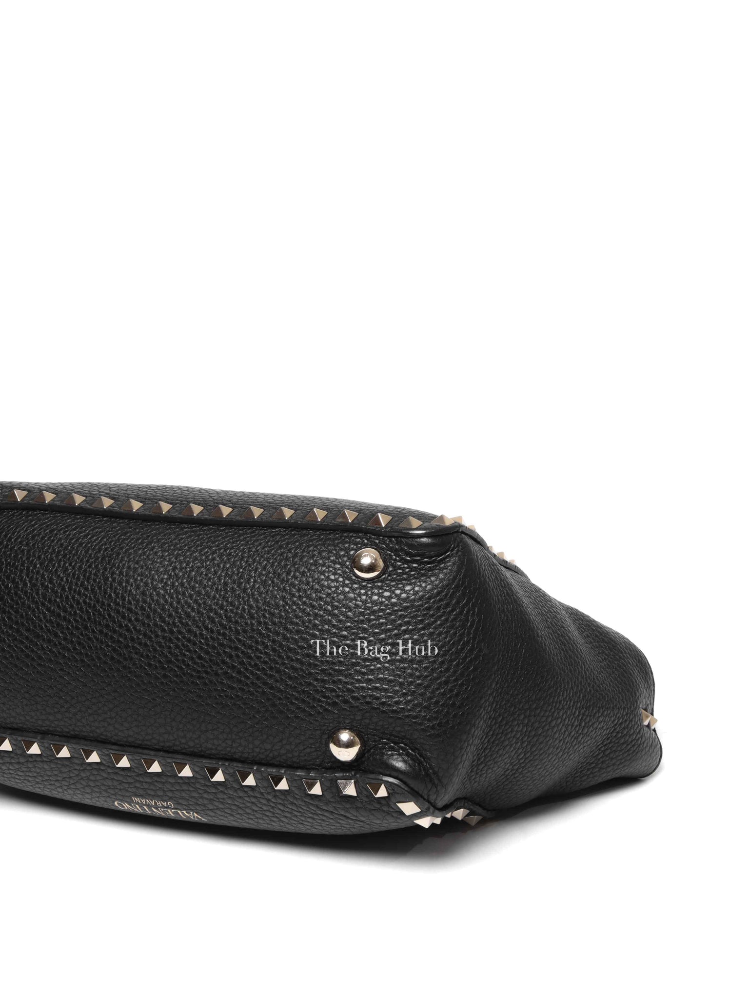 Valentino Black Leather Rockstud Trapeze Small Tote Bag