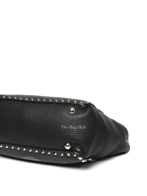 Valentino Black Leather Rockstud Trapeze Small Tote Bag