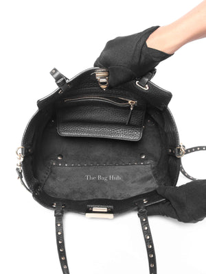 Valentino Black Leather Rockstud Trapeze Small Tote Bag