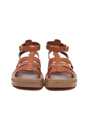Celine Tan Leather Clea Triomphe Sandals Size 36
