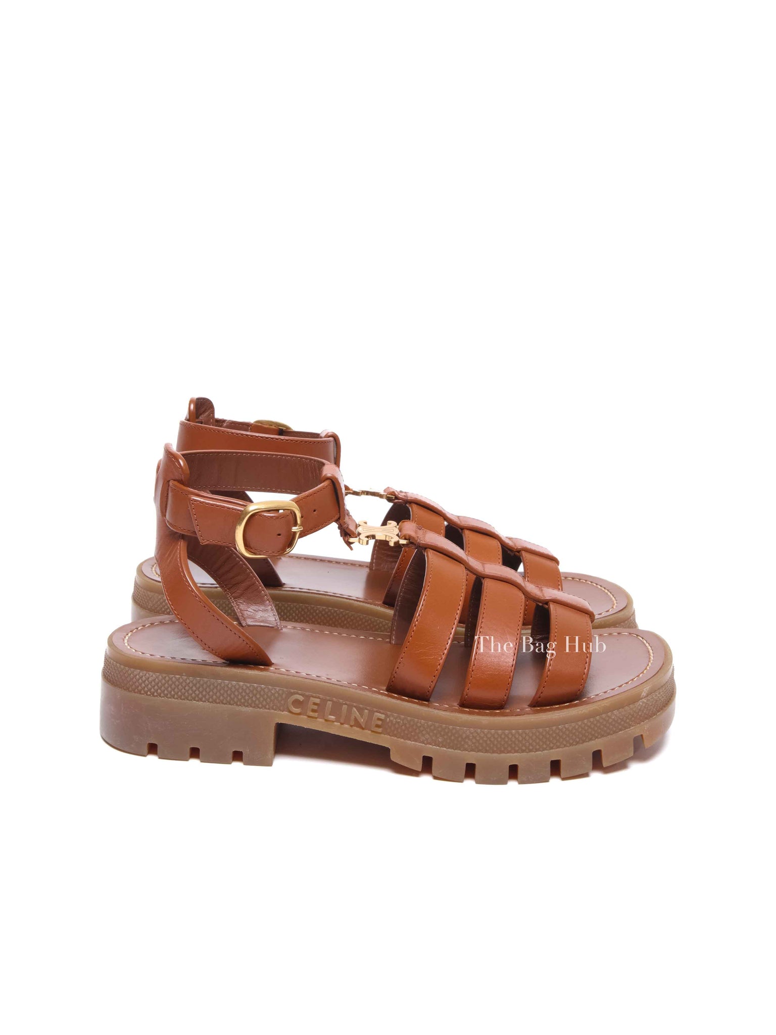 Celine Tan Leather Clea Triomphe Sandals Size 36