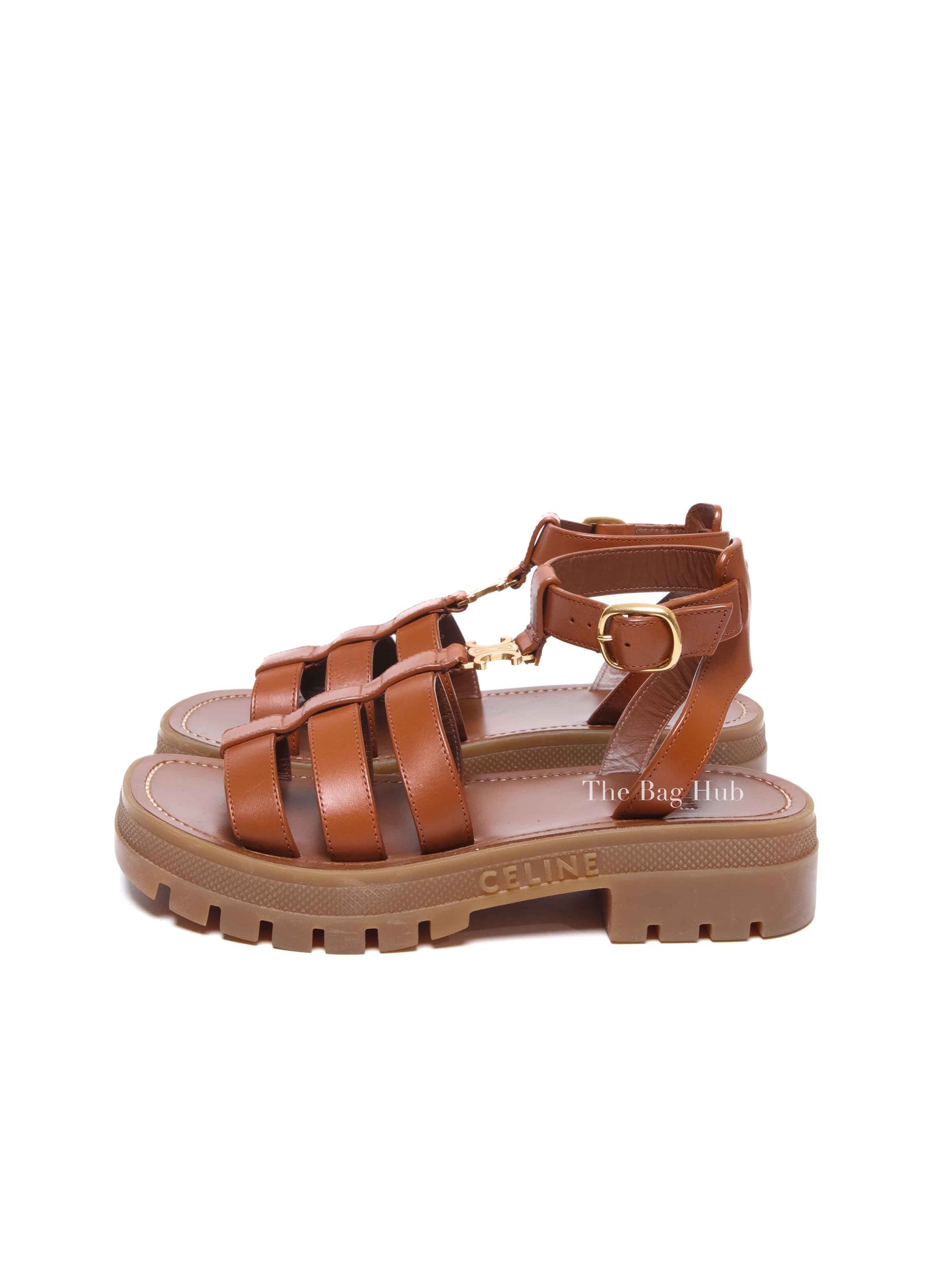 Celine Tan Leather Clea Triomphe Sandals Size 36