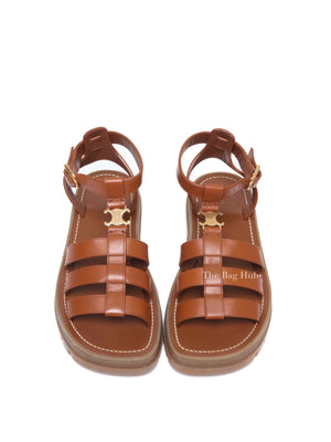 Celine Tan Leather Clea Triomphe Sandals Size 36