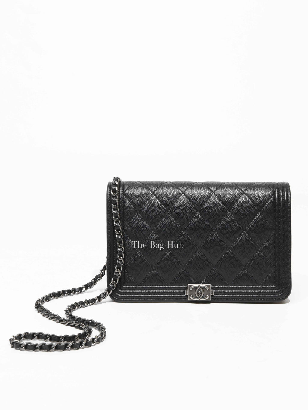 Chanel Black Caviar Leather Quilted Boy Wallet On Chain
