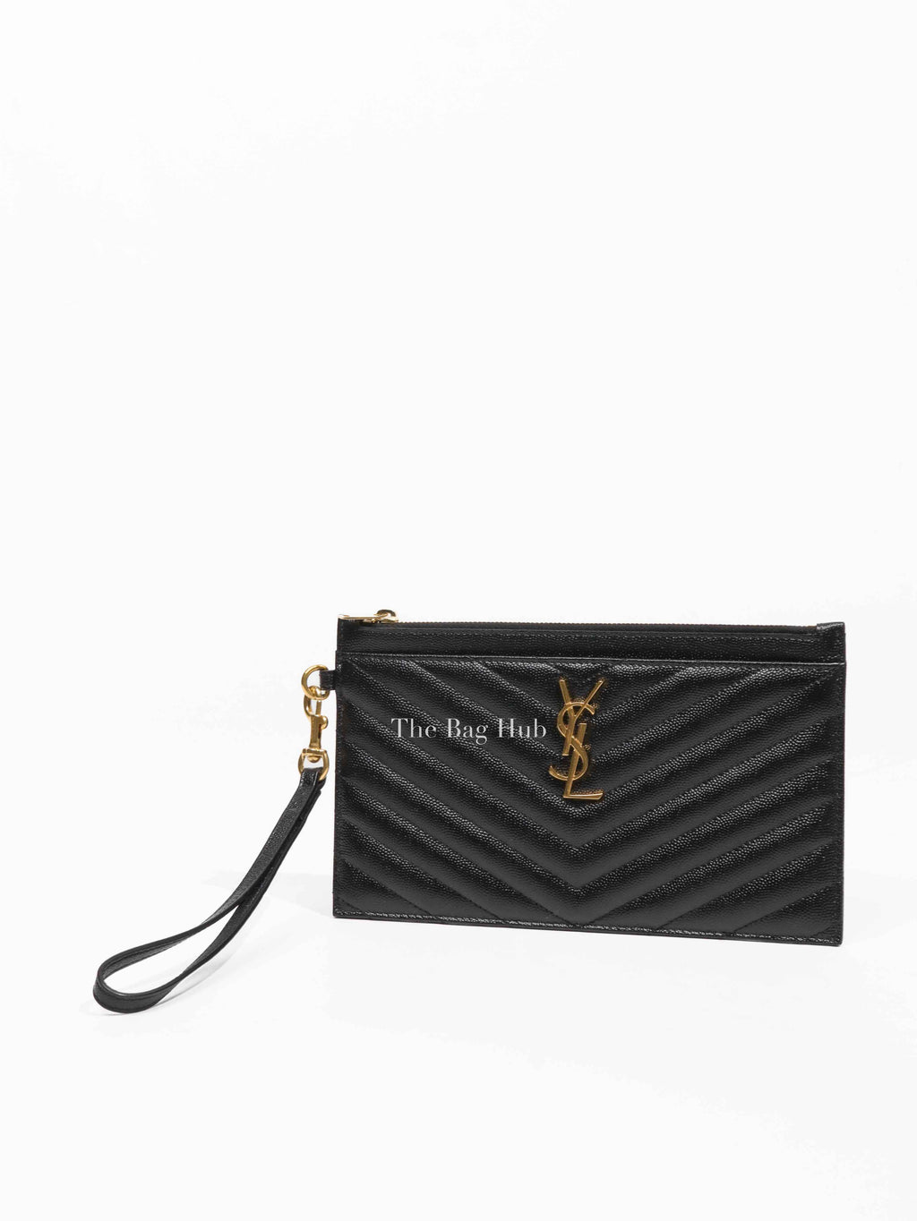 Saint Laurent Black Grain De Poudre Chevron Monogram Large Bill Pouch