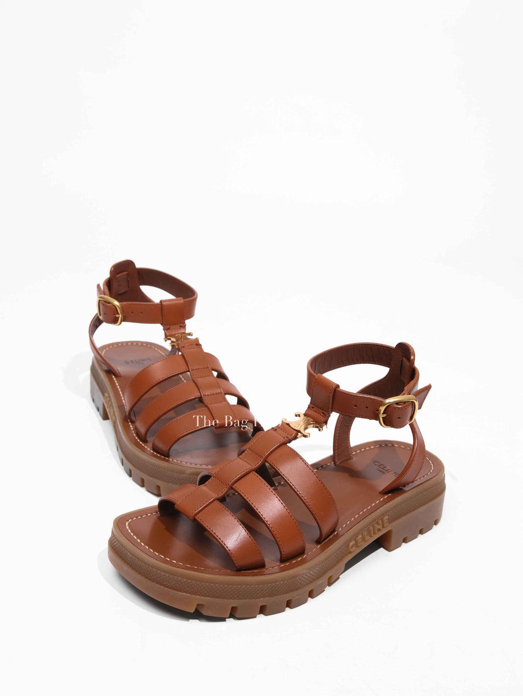 Celine Tan Leather Clea Triomphe Sandals Size 36