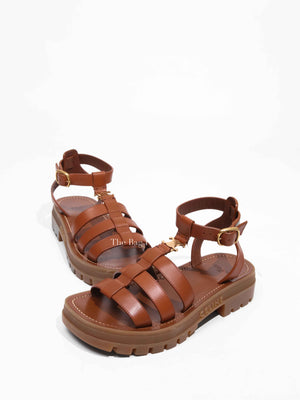 Celine Tan Leather Clea Triomphe Sandals Size 36