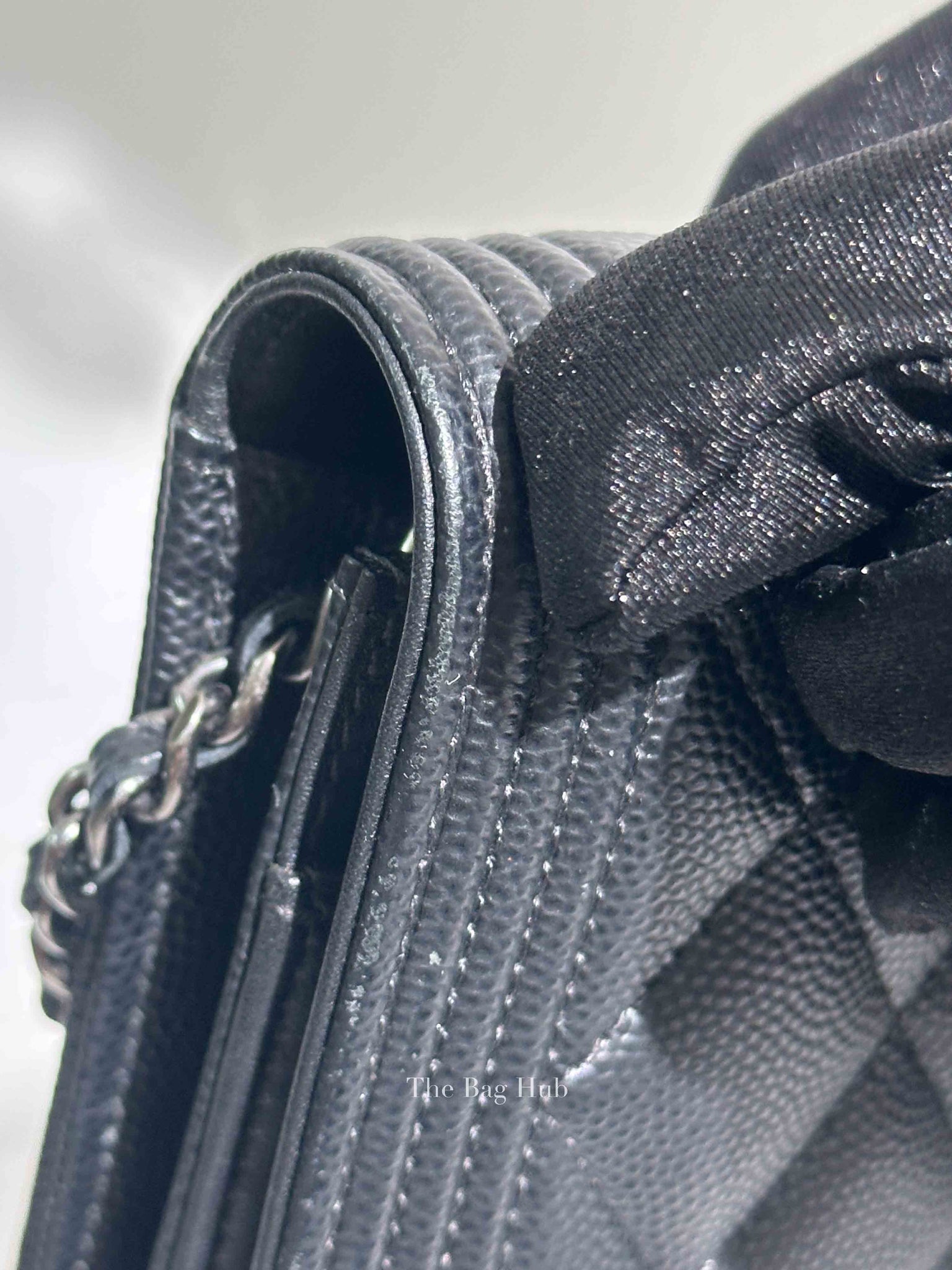 Chanel Black Caviar Leather Quilted Boy Wallet On Chain