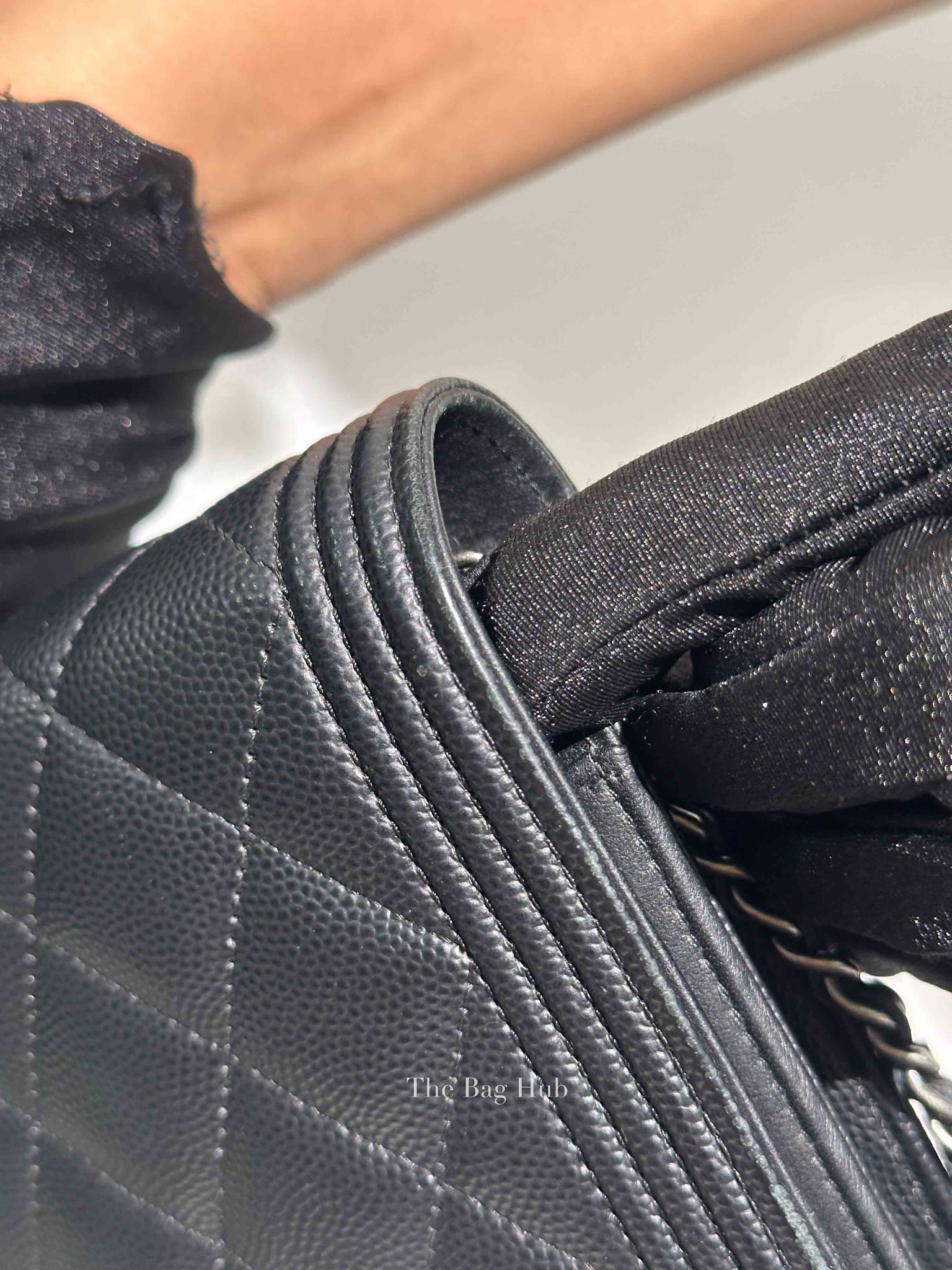 Chanel Black Caviar Leather Quilted Boy Wallet On Chain