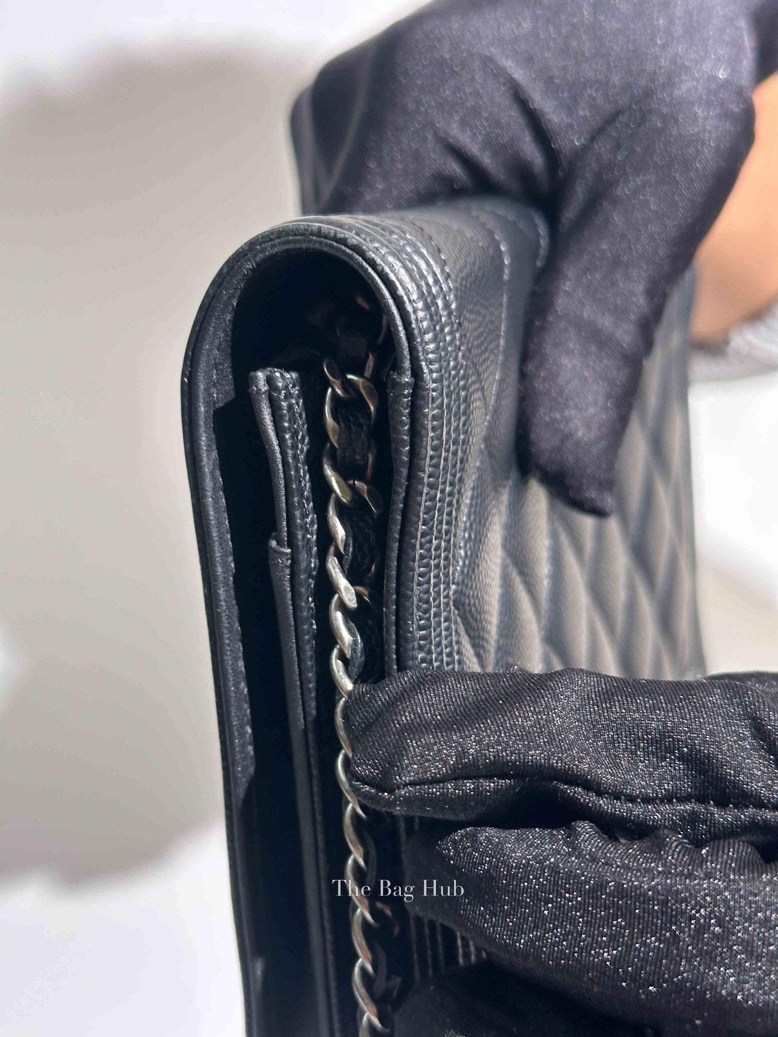 Chanel Black Caviar Leather Quilted Boy Wallet On Chain