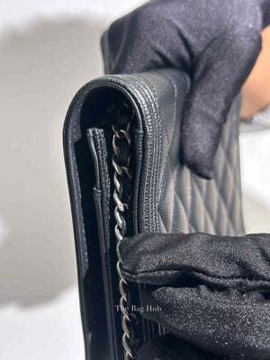 Chanel Black Caviar Leather Quilted Boy Wallet On Chain