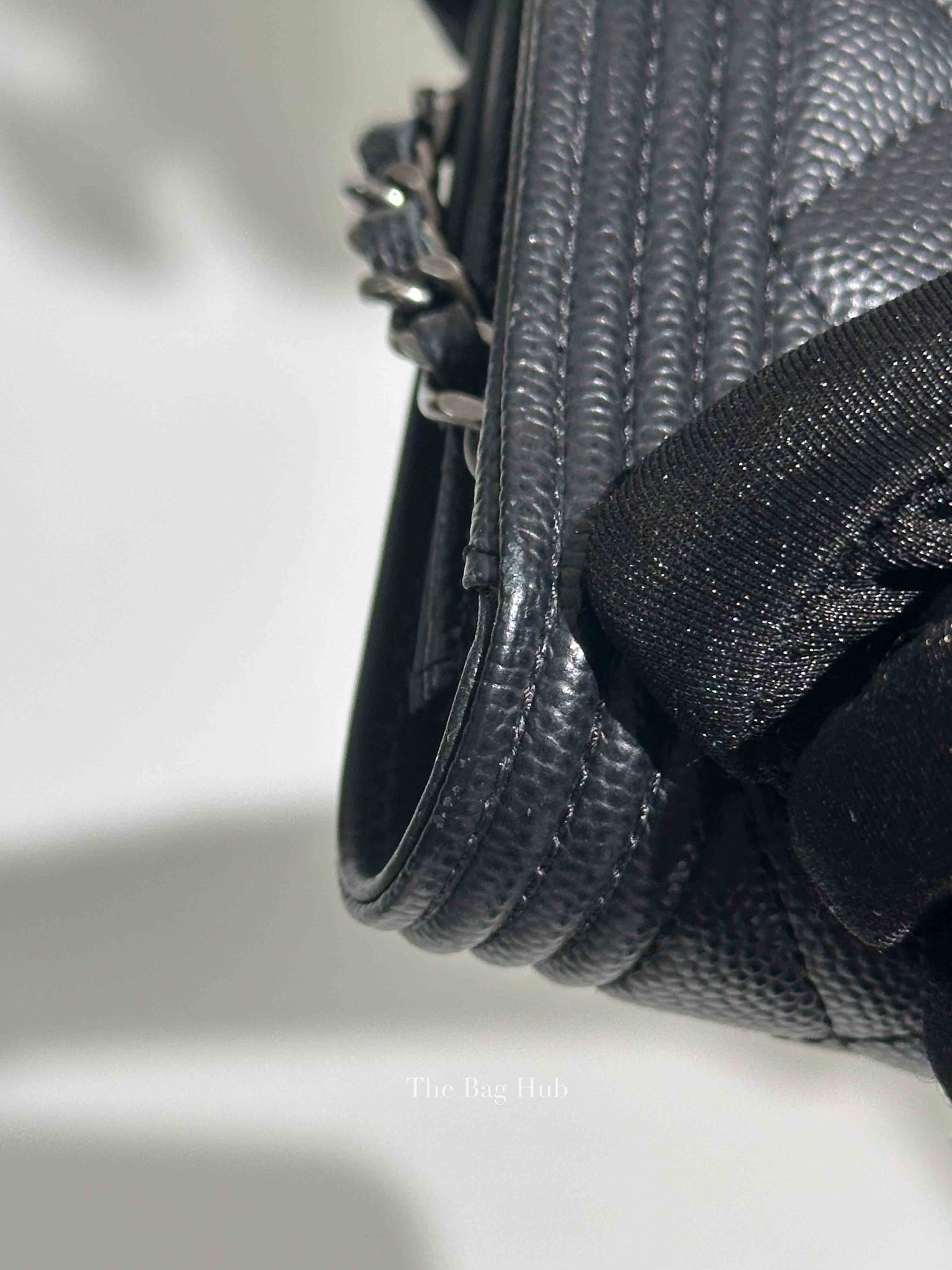 Chanel Black Caviar Leather Quilted Boy Wallet On Chain