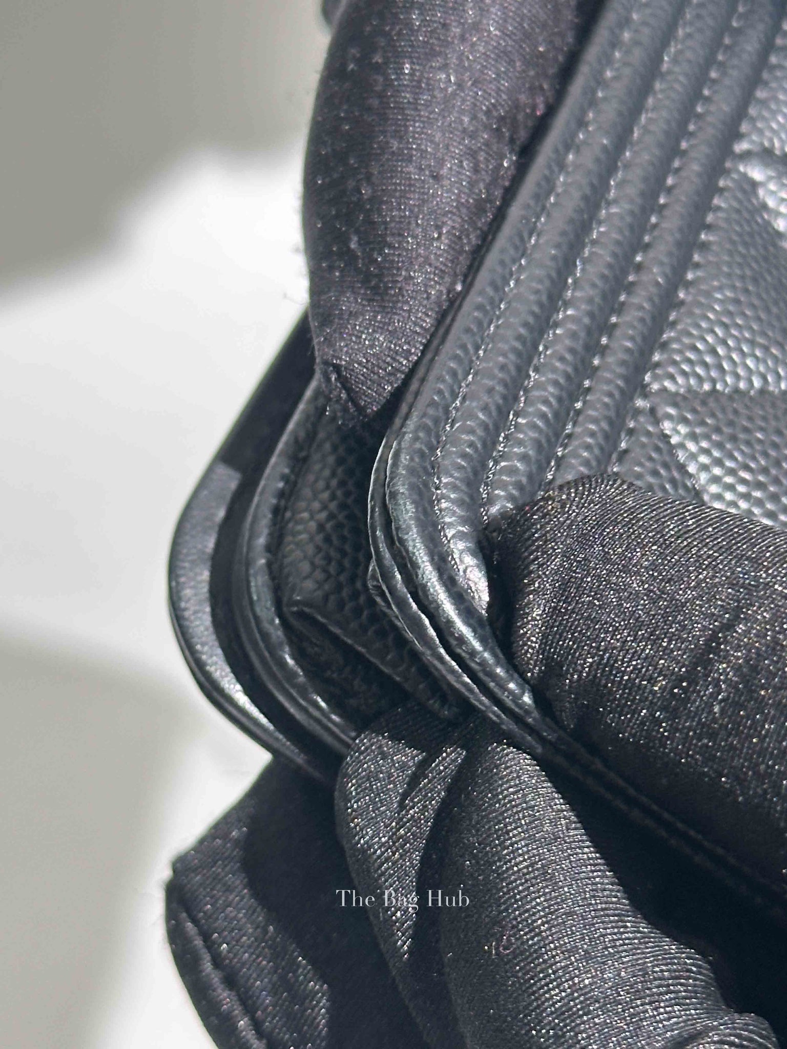 Chanel Black Caviar Leather Quilted Boy Wallet On Chain