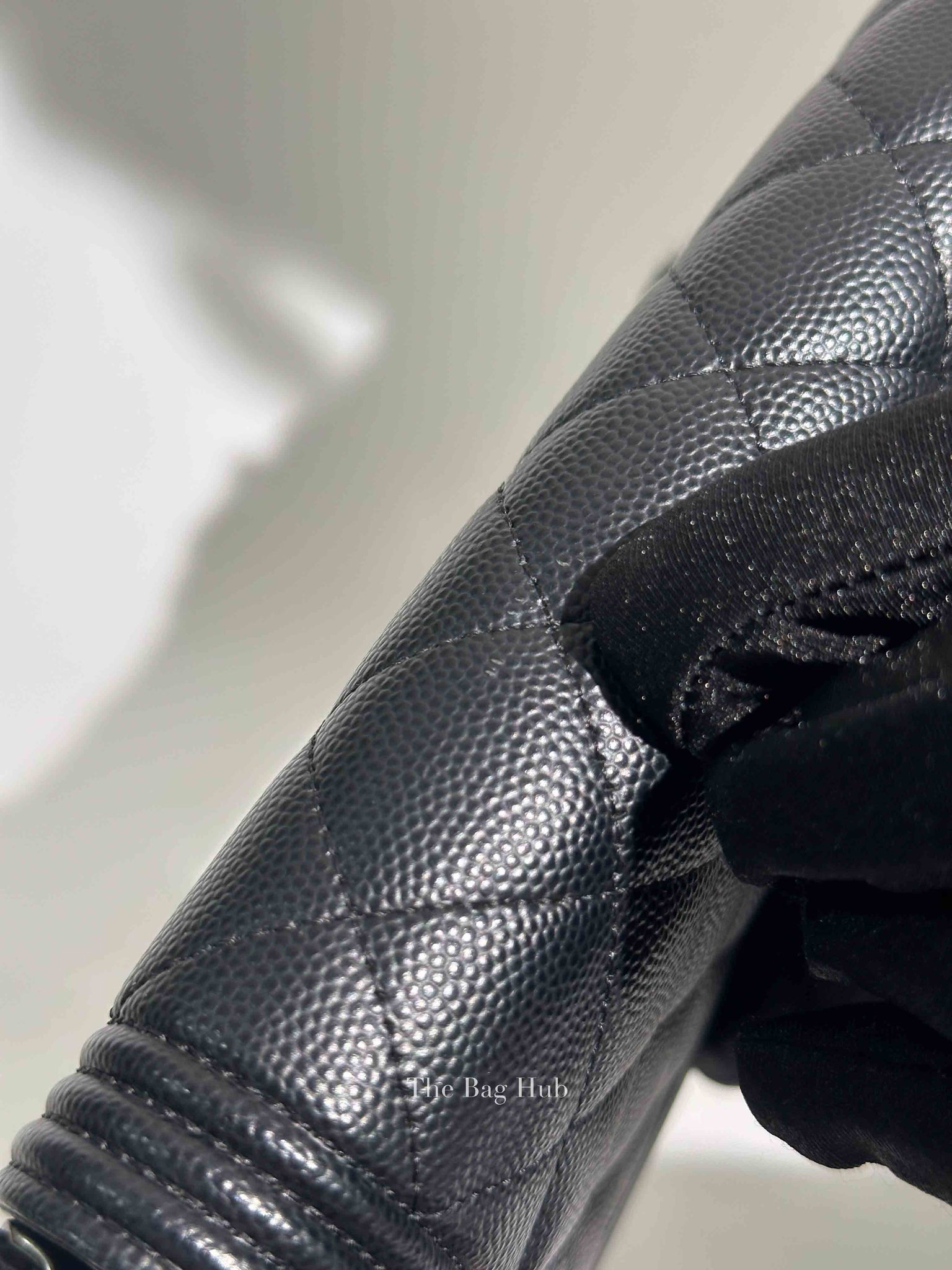 Chanel Black Caviar Leather Quilted Boy Wallet On Chain