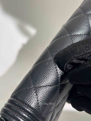 Chanel Black Caviar Leather Quilted Boy Wallet On Chain