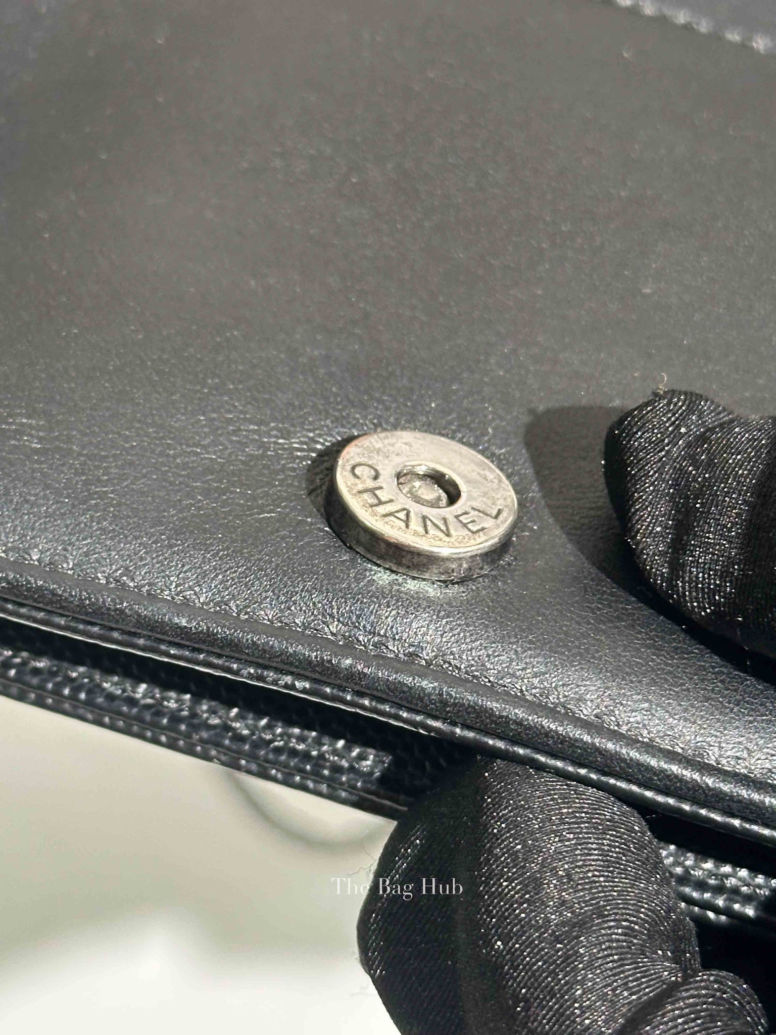Chanel Black Caviar Leather Quilted Boy Wallet On Chain