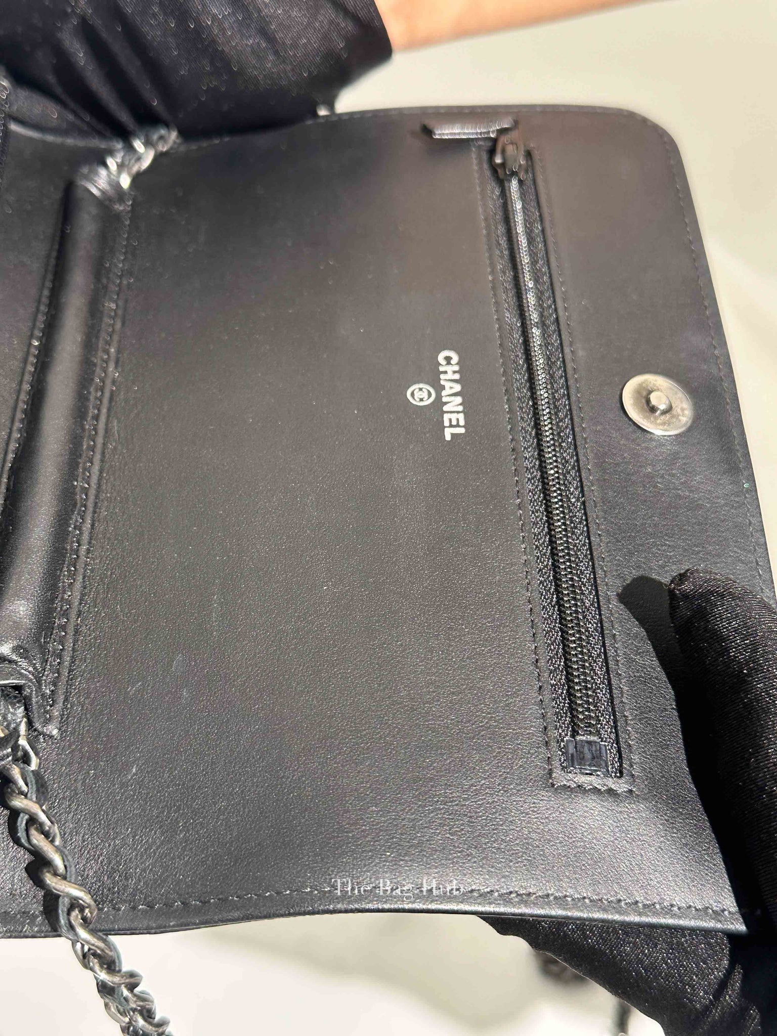 Chanel Black Caviar Leather Quilted Boy Wallet On Chain