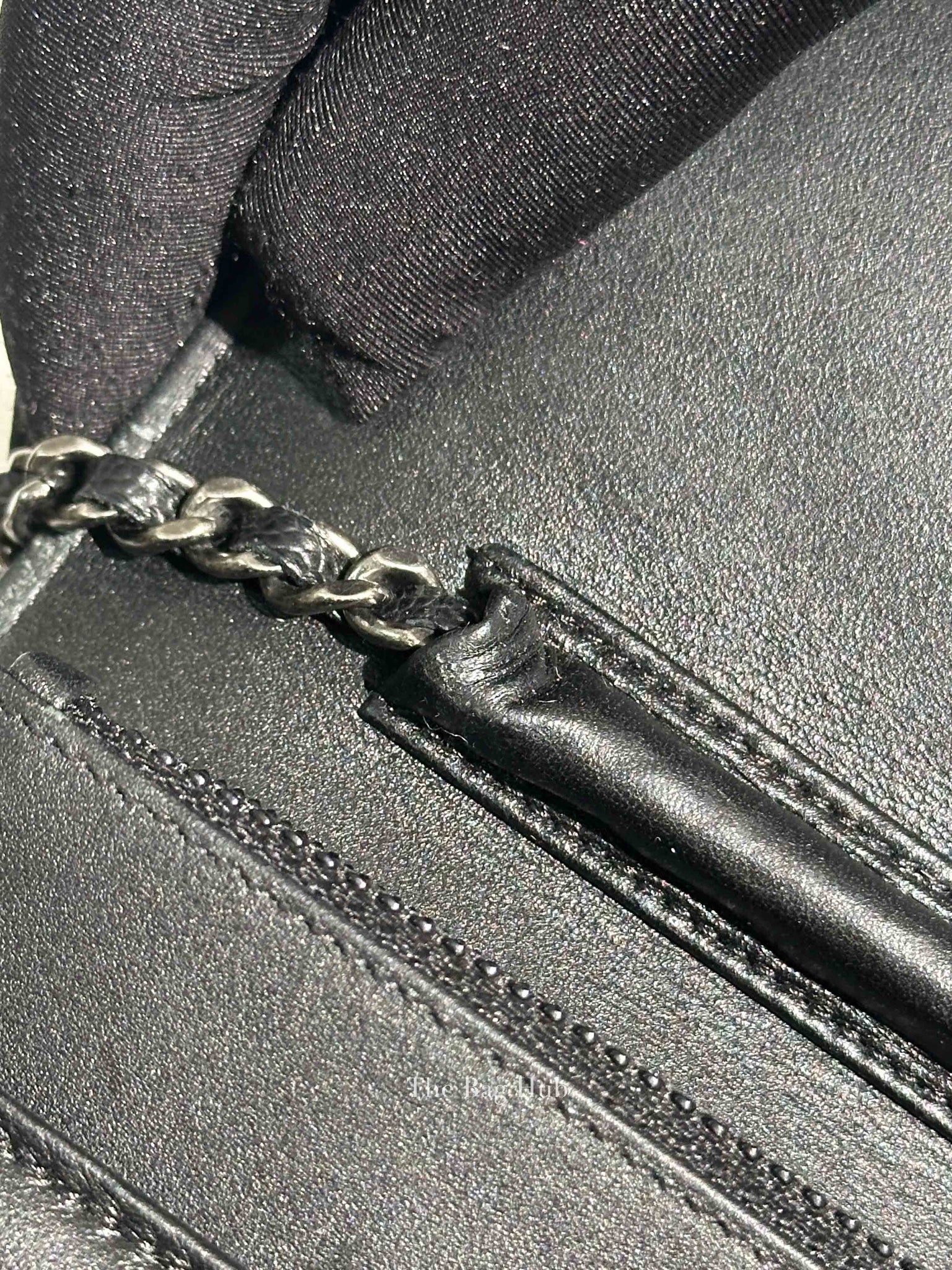 Chanel Black Caviar Leather Quilted Boy Wallet On Chain