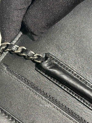 Chanel Black Caviar Leather Quilted Boy Wallet On Chain
