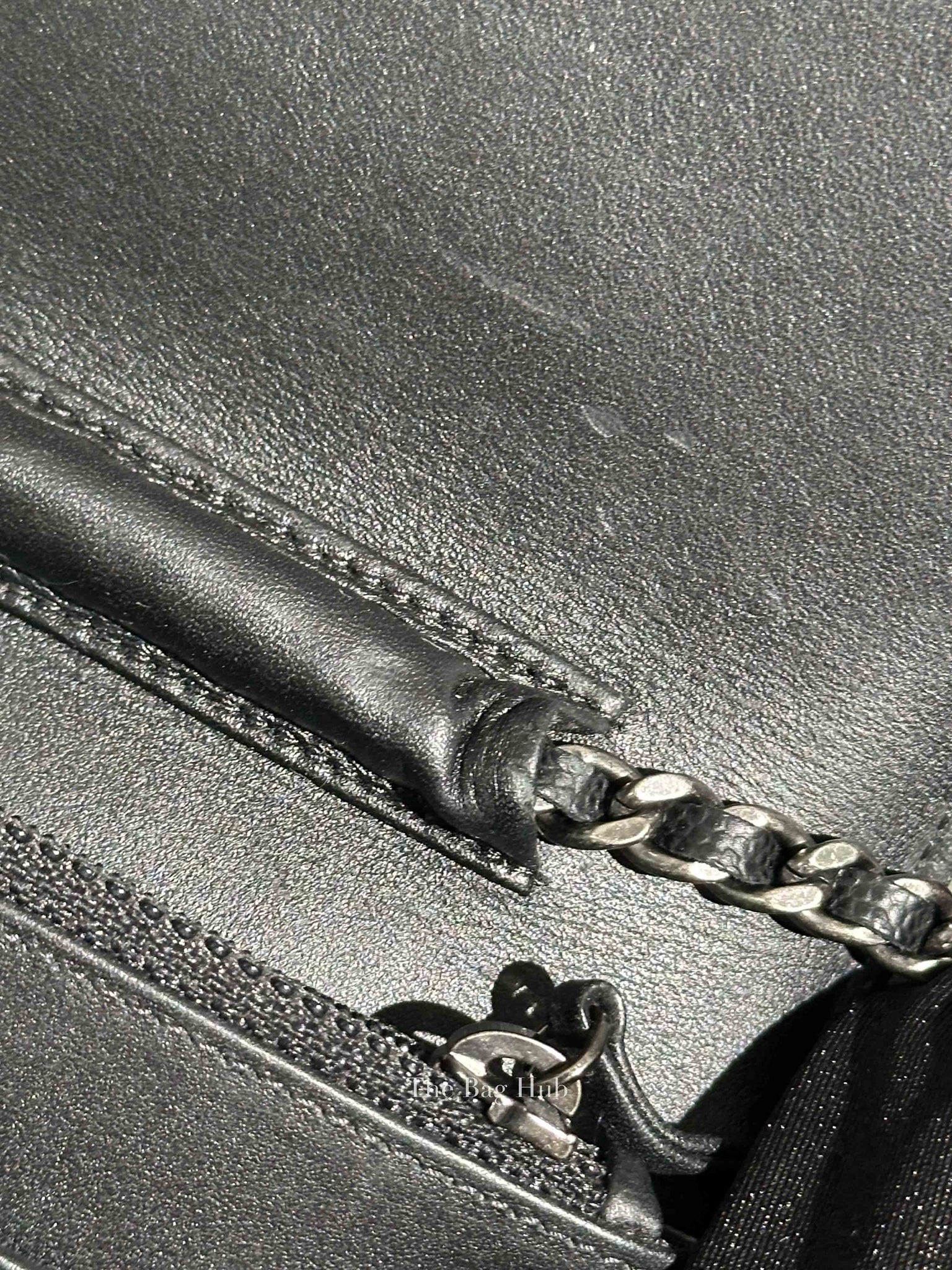 Chanel Black Caviar Leather Quilted Boy Wallet On Chain