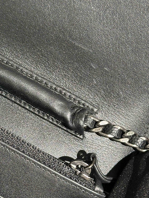 Chanel Black Caviar Leather Quilted Boy Wallet On Chain