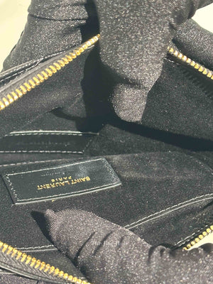 Saint Laurent Black Grain De Poudre Chevron Monogram Large Bill Pouch