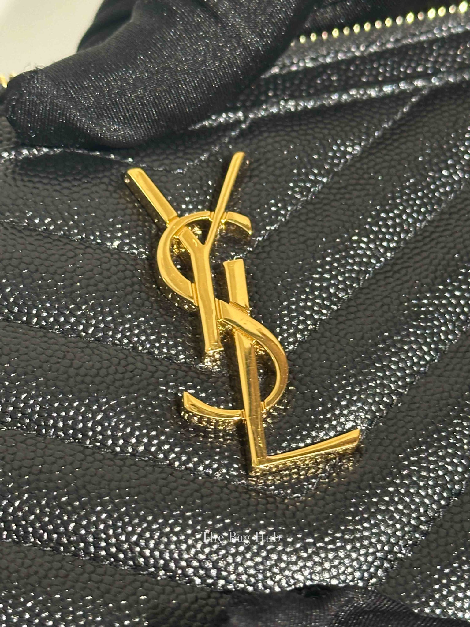 Saint Laurent Black Grain De Poudre Chevron Monogram Large Bill Pouch