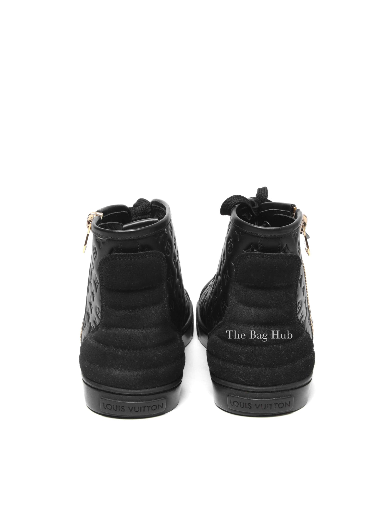 Louis Vuitton Black Calfskin Embossed Monogram Punchy High Top Sneakers 36.5
