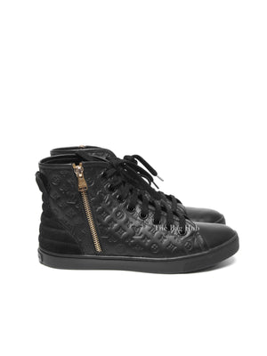 Louis Vuitton Black Calfskin Embossed Monogram Punchy High Top Sneakers 36.5